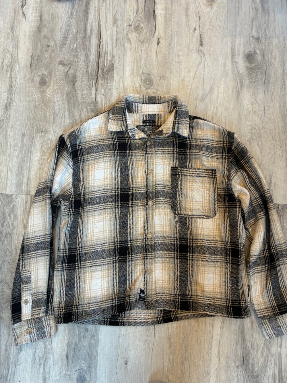 Bench Men's Black & Cream Plaid Button-Down Shirt Jacket